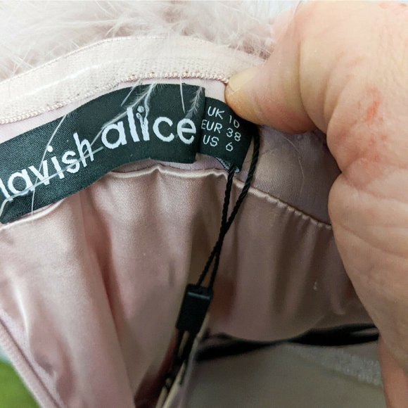 LAVISH ALICE NWT Pink Satin Feather Strapless Mini Dress Size 6 - Picture 8 of 9